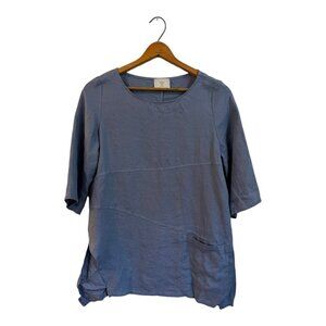 Chalet Et Ceci 100% Linen Top Pocket Blue Lagenlook Boho XS Oversize